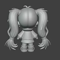 Anime Game Character With Orange Twin Ponytails White Green Outfit Sandals Front Back Views