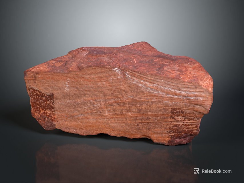 Reddish Brown Stone Wood with Natural Textures Irregular Block Shape on Gray Background with Reflection 3d model 