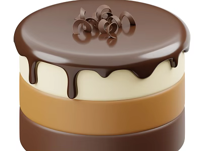 Delicious Chocolate Cake With Dripping Glaze And Chocolate Curls Decorative Layers 3d model