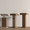 Modern Wooden And White Podiums With Microphones In Simple Room Setting