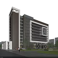 Modern Office Building With Glass Facade Multi Storey Design And Urban Surrounding Trees