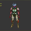 Futuristic Biomechanical Character With Red White Black Armor And Helmet Design