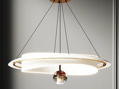 Modern Circular Hanging Chandelier Design with White Shade and Gold Accents 3d model