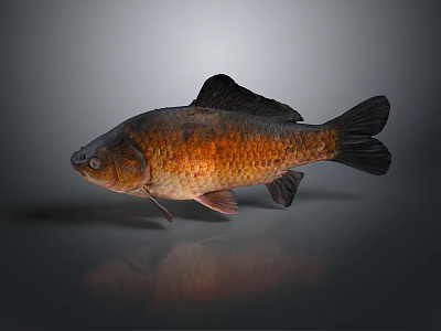 Orange and Black Koi Fish with Shiny Scales on Gray Background with Reflection 3d model