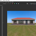 Detached House with Red Roof White Gray Walls Large Windows Green Lawn and Blue Sky