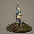 Detailed Fantasy Character Creature Holding Bow On Mossy Mechanical Platform