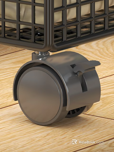 Sturdy Black Caster Wheel With Brake And Metal Frame On Wooden Floor 3d model 