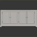 White Storage Cabinet With Four Doors And Modern Minimalist Leg Design
