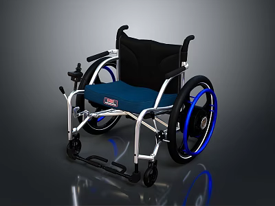 Modern Medical Device Wheelchair With Black And Blue Seat Silver Frame And Blue Wheels 3d model