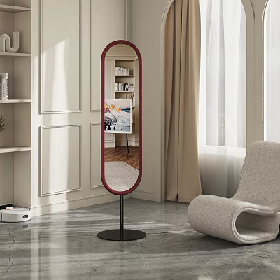 Red Framed Full Length Mirror In Modern Living Room With Furniture 3d model