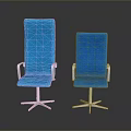 Modern Blue Upholstered Chairs With Metal Armrests And Star Shaped Base