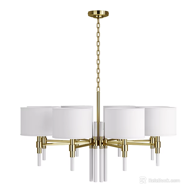 Elegant Modern Chandelier with Brass Frame Multiple White Shades and Hanging Chain Design 3d model 