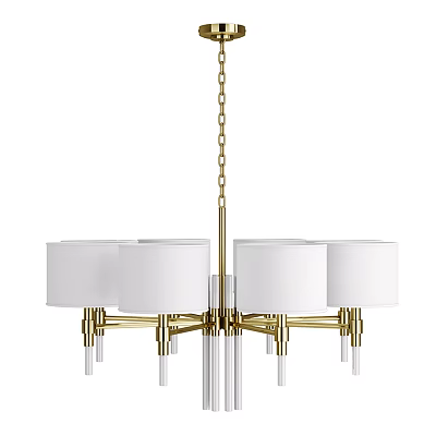 Elegant Modern Chandelier with Brass Frame Multiple White Shades and Hanging Chain Design 3d model