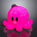 Cute Pink Octopus Cartoon Toy With Black Hat And Shiny Surface
