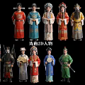 Group of Chinese Traditional Opera Characters in Colorful Costumes and Headpieces