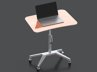 Mobile Wheeled Desk With Pink Tabletop Silver Metal Frame And Laptop 3d model