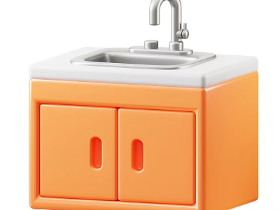 Orange Mini Cabinet With Sink Double Doors White Countertop And Silver Faucet 3d model