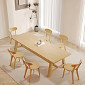 Simple Natural Long Wooden Dining Table With Six Chairs In Bright Room