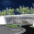 Modern Garden Landscape Design With Curved Pathways Lush Greenery Water Features And White Observation Structure
