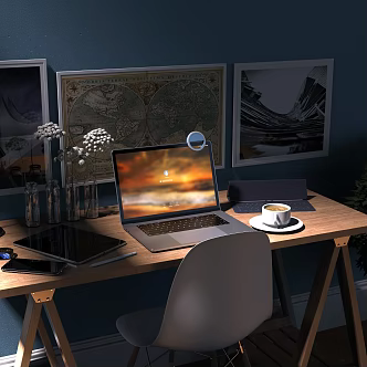 Computer mobile phone watch desk study flower coffee e-commerce 3d model