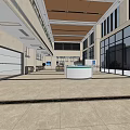 Modern Spacious Service Hall Interior With Service Counters And Self Service Kiosks 3d model