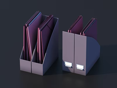 Multiple Gray And Purple Folders Organized In Plastic File Holders With Label Windows 3d model