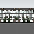 Modern Townhouse Exterior Design With Balconies Landscaped Lawn And Outdoor Lighting