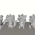 Multiple Silver Dragon Sculptures in Cartoon Style with Various Poses