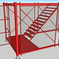Red Metal Staircase With Mesh Guardrail And Safety Frame Structure 3d model