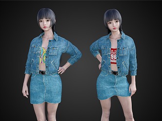 Pure Girls Casual Denim Shorts Girls Cute Girls Combination 3d model