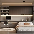 Modern Tatami Bedroom Interior with Tatami Bed Wooden Desk Computer and Bookshelves