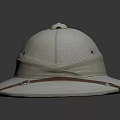 Cream Colored Wide Brim Hat With Brown Leather Strap Design 3d model