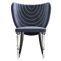 Elegant Leisure Chair With Navy Blue Fabric White Concentric Circle Lines And Metal Legs