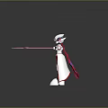 Robot Character With Helmet Cape White Red Blue Outstretched Arms And Pink Object