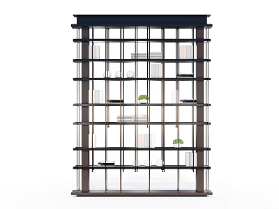 Stylish Modern Bookshelf With Transparent Design Multiple Shelves Books And Green Plants 3d model