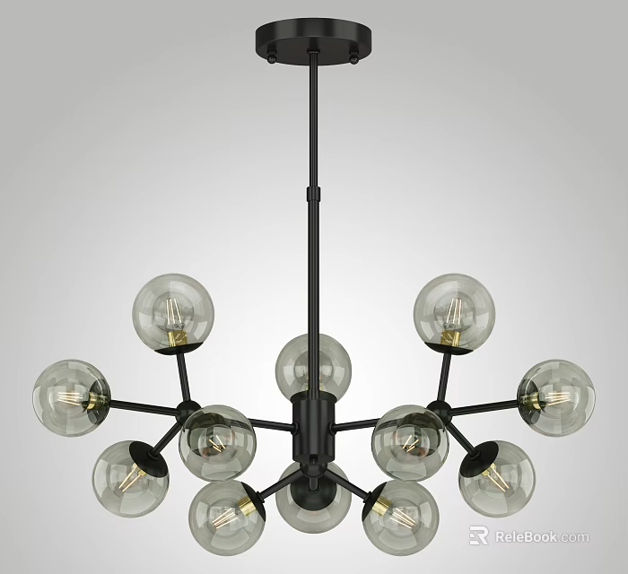 Modern Chandelier Design With Multiple Glass Globe Bulbs And Black Metal Frame 3d model 