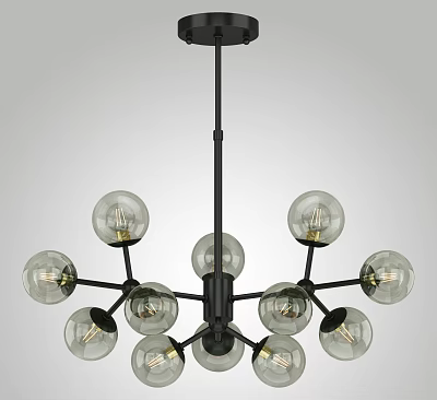 Modern Chandelier Design With Multiple Glass Globe Bulbs And Black Metal Frame 3d model