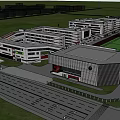 Modern School Campus Buildings With Sports Field Green Trees And Sunlight