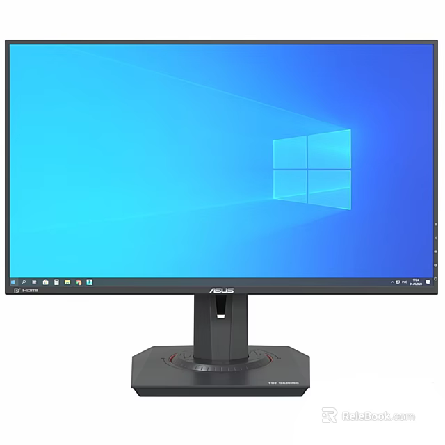 ASUS Computer Monitor With Windows Interface Blue Screen Black Frame And Stable Base 3d model 