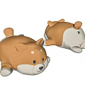 Two Brown And White Shiba Inu Plush Toys Lying With X Mark On Back