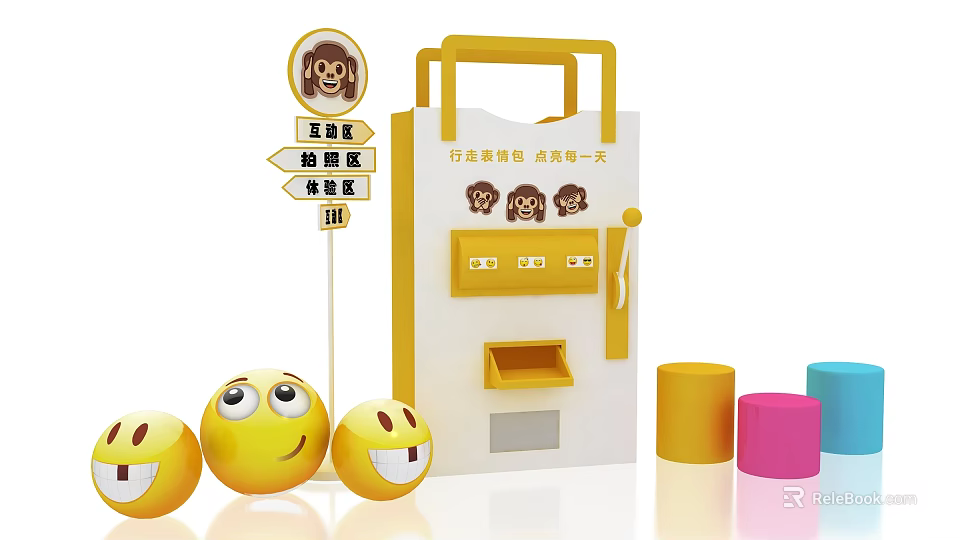 Fun Photo Experience Area With Cute Bear Theme Interactive Machine And Smiley Balls 3d model 