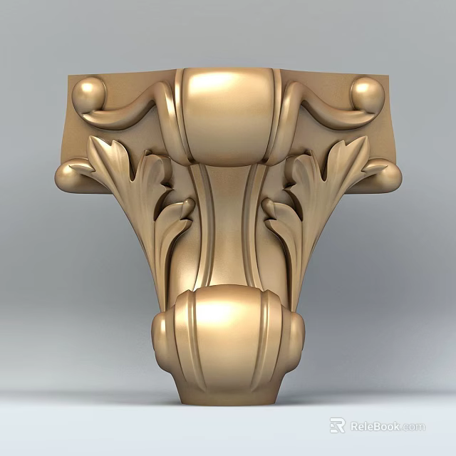 Intricate Golden Ornate Carving with Leaf Patterns for Architectural Decorative Elements 3d model