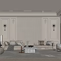 Elegant Modern Living Room Interior With Beige Sofa Wall Sconces Arched Window And Decorative Paneling