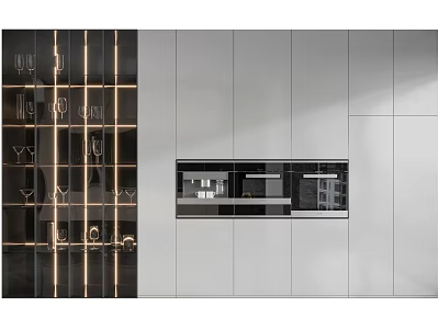 Modern Wine Cabinet Design With Glass Door Lighting And White Storage Cabinets 3d model
