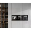 Modern Wine Cabinet Design With Glass Door Lighting And White Storage Cabinets