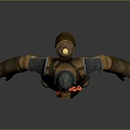 Protective Suit With Gas Mask And Backpack Tank Brown Outfit Red Black Patterns Gloves Boots