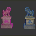 Traditional Carved Stone Lion Sculptures On Pedestals With Xian Feng Characters