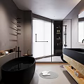Modern Bathroom Interior Design With Glass Shower Enclosure And Black Vanity Mirror