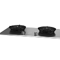 Modern Kitchen Appliance Double Burner Cooktop With Black Burners Silver Panel And Control Knobs 3d model