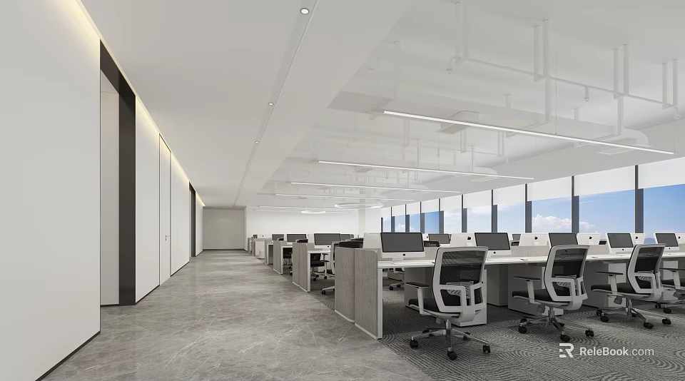 Modern Public Office Space With Open Layout Ergonomic Chairs And Large Windows 3d model